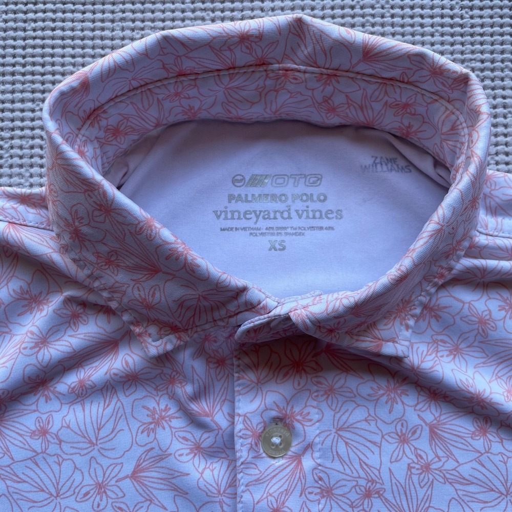 Vineyard Vines Mens XS Palmero OTG Polo Pink Floral Short Sleeve Shirt